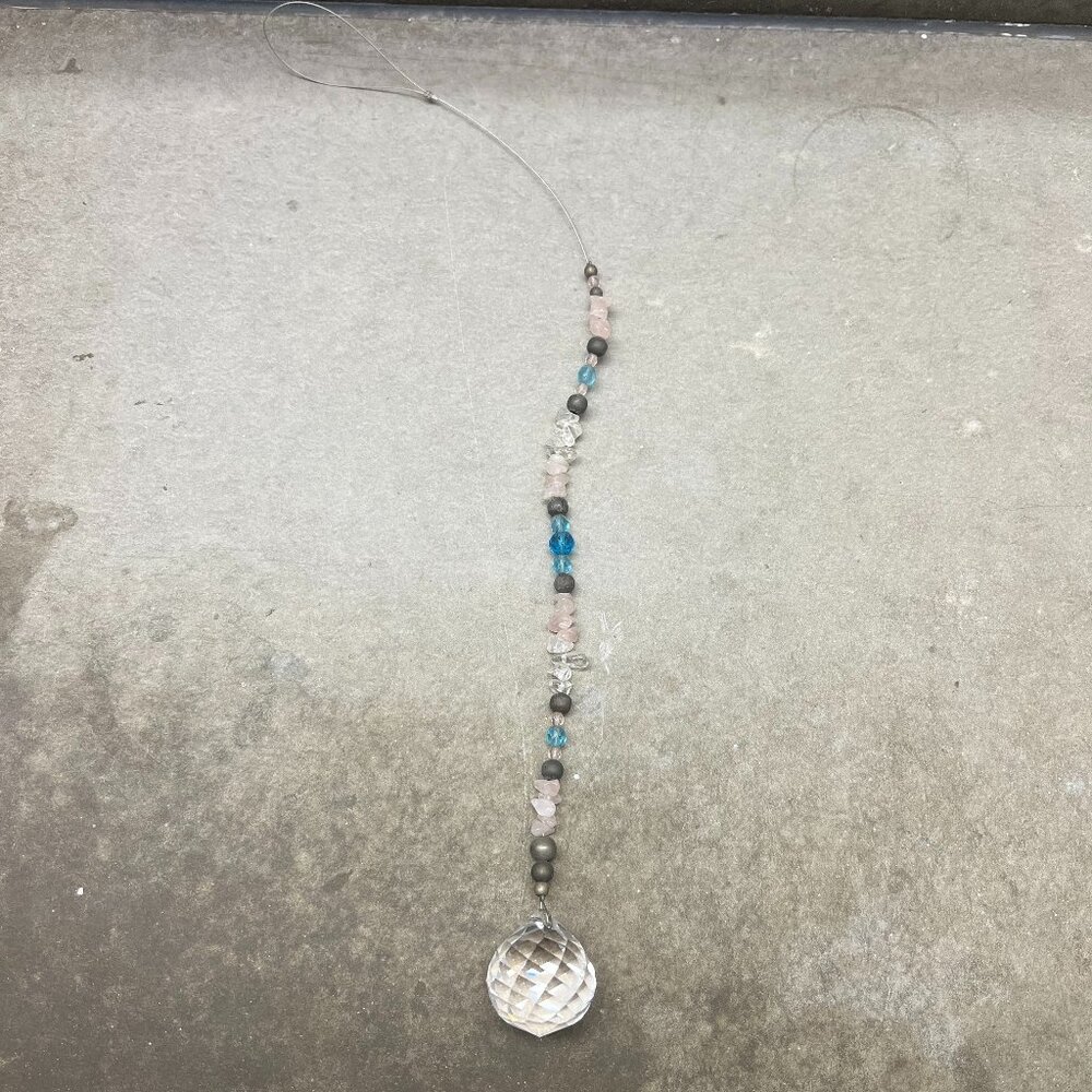 Faceted Crystal Ball Suncatcher with Quartz Chips & Faceted Pink & Blue Beads